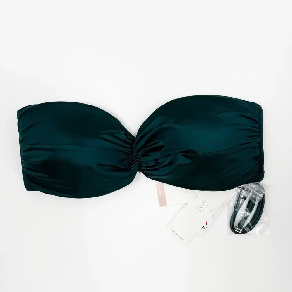CALIA Bikini Top Women’s SZ Large Twisted Bandeau Sea Green Shine Strapless NWT